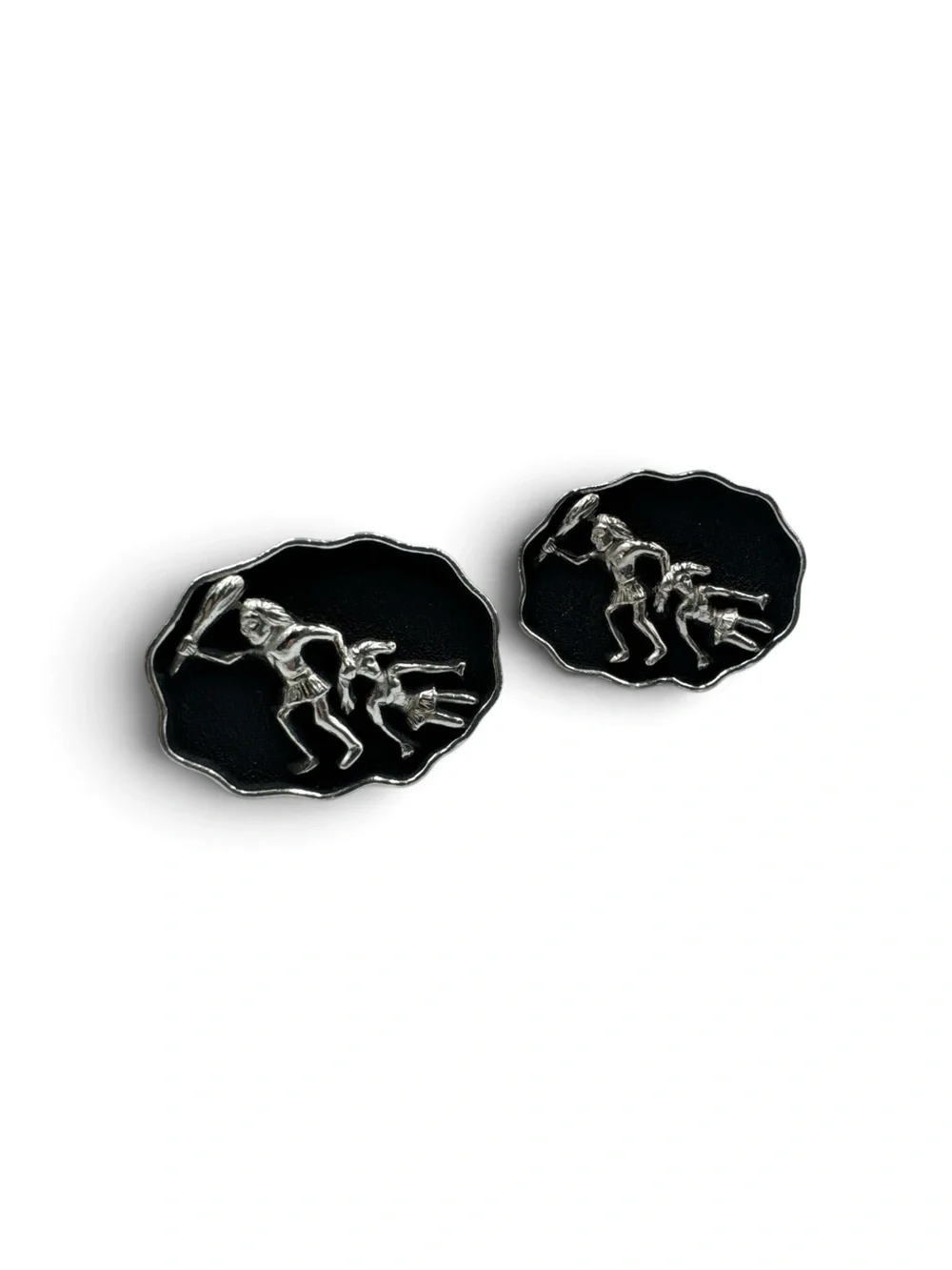 Vintage Swank Caveman Cavewoman Stone Age Novelty Funny Cufflinks